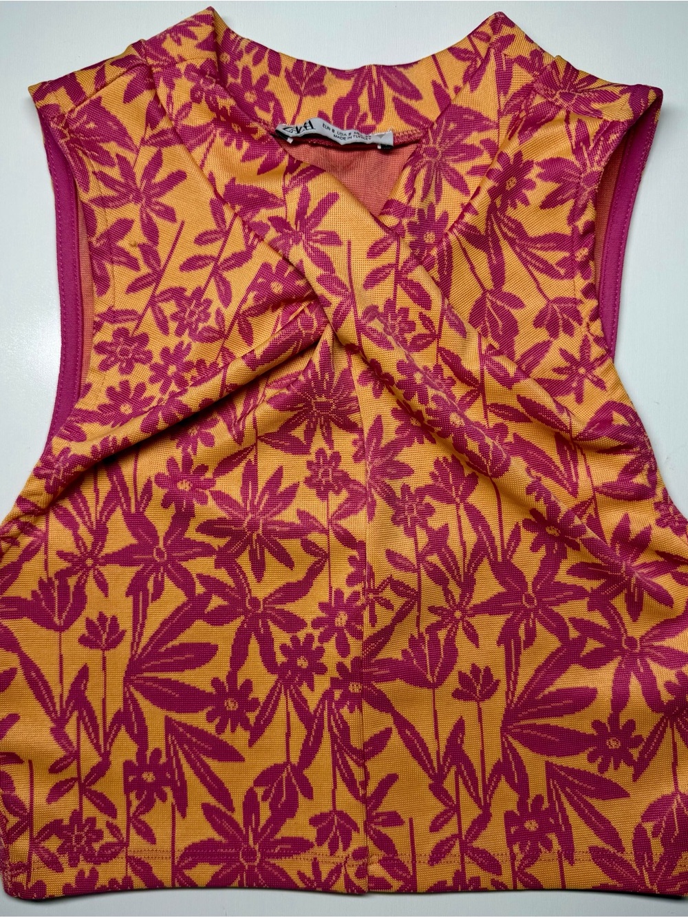 ZARA Pink Tan Jacquard Floral Cropped Tank Top Small
